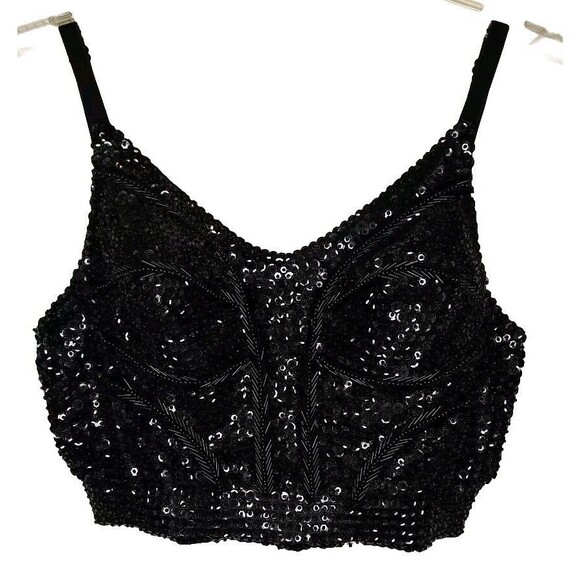 Vintage Victoria’s Secret GOLD LABEL Blk Sequin Corset Bustier Bra  Size M/L NWT - Picture 1 of 7
